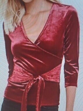 NWT Express Women's One Eleven Ribbed Velvet Velour Wrap Front Tie - Red XL / 16